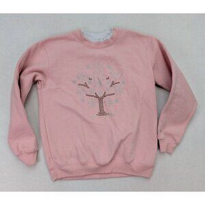 King Universal Women's Sweatshirt Size M Pink Crewneck Snowflake Tree